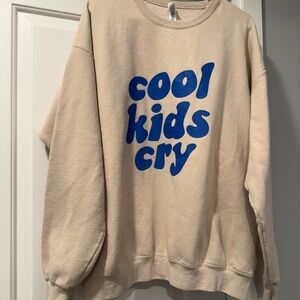 Jerzees Beige Sweatshirt with Blue Print UNISEX